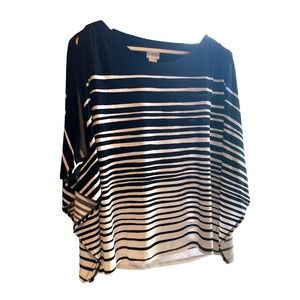 Chicos NWT dress shirt S M black white stripe top flowy open shoulder design